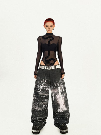 Nico Molly Cyberpunk Black Sheer Fitted Low Waist Padded Women&