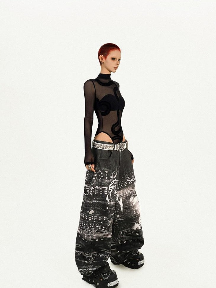Nico Molly Cyberpunk Black Sheer Fitted Low Waist Padded Women&
