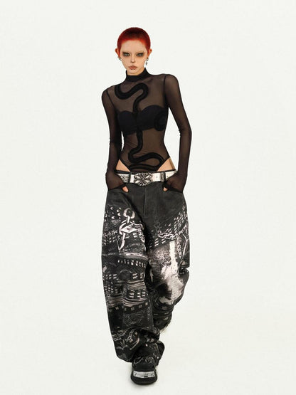 Nico Molly Cyberpunk Black Sheer Fitted Low Waist Padded Women&