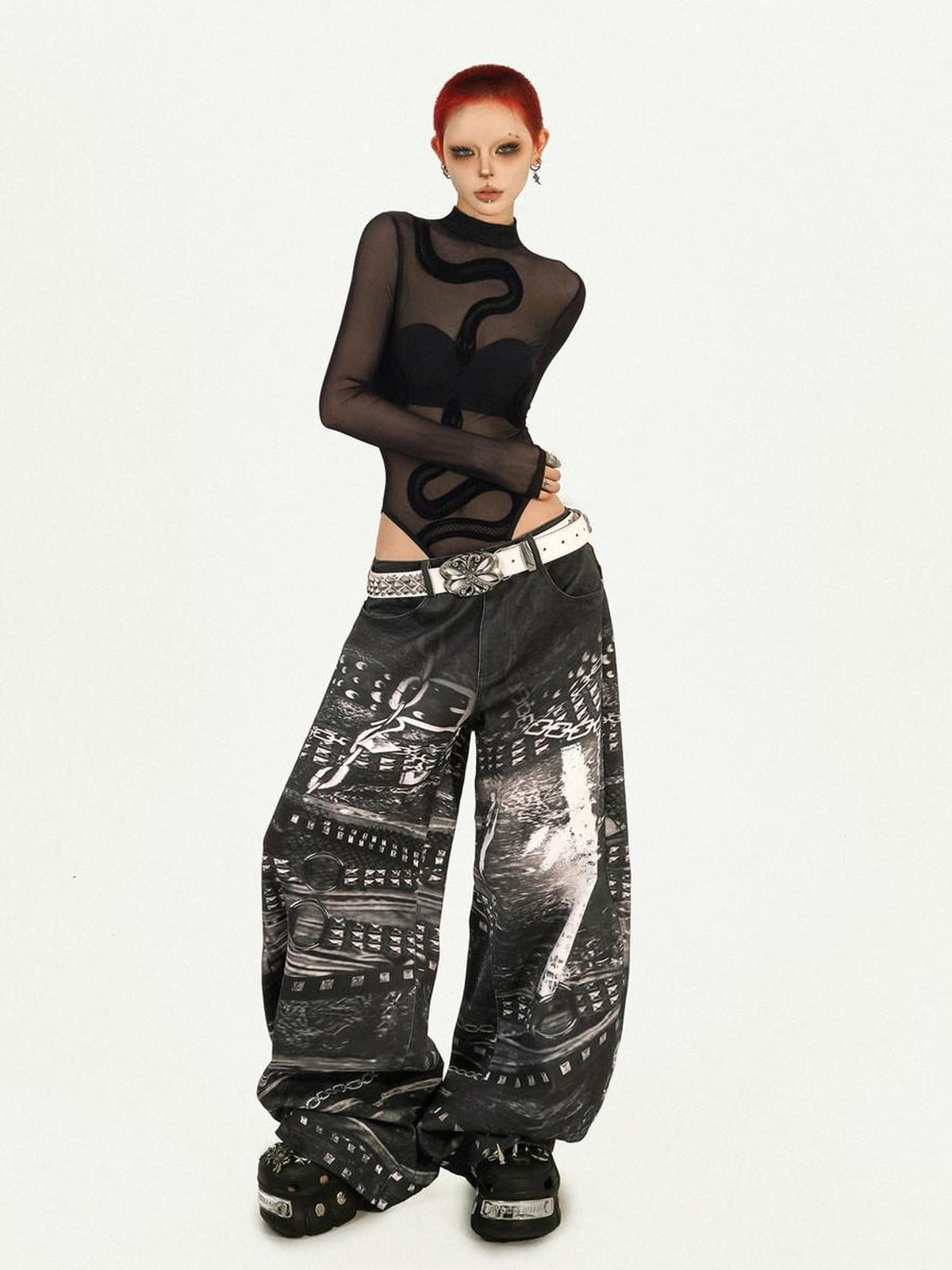 Nico Molly Cyberpunk Black Sheer Fitted Low Waist Padded Women&