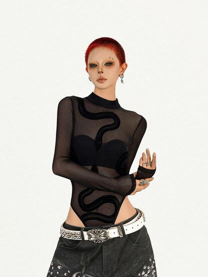 Nico Molly Cyberpunk Black Sheer Fitted Low Waist Padded Women&