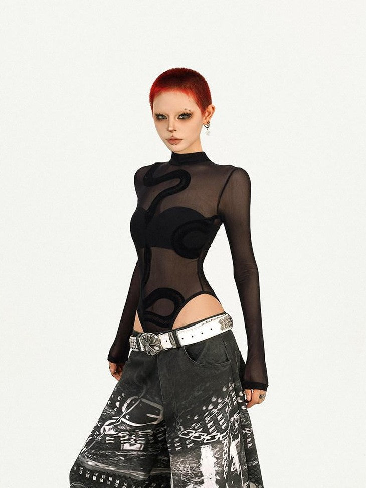 Nico Molly Cyberpunk Black Sheer Fitted Low Waist Padded Women&