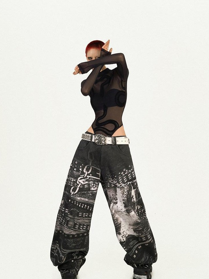 Nico Molly Cyberpunk Black Sheer Fitted Low Waist Padded Women&