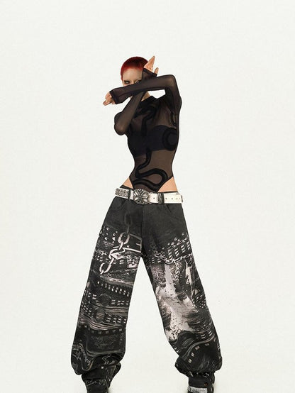 Nico Molly Cyberpunk Black Sheer Fitted Low Waist Padded Women&