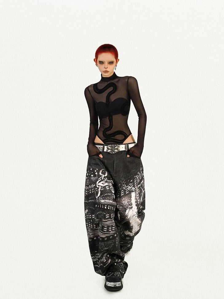 Nico Molly Cyberpunk Black Sheer Fitted Low Waist Padded Women&