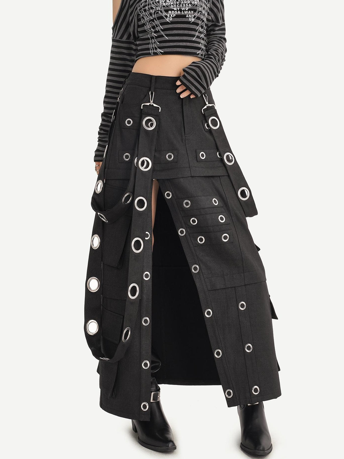 Nico Molly Cyberpunk Deconstructed Beaded Metal Ring Side Slit Women&