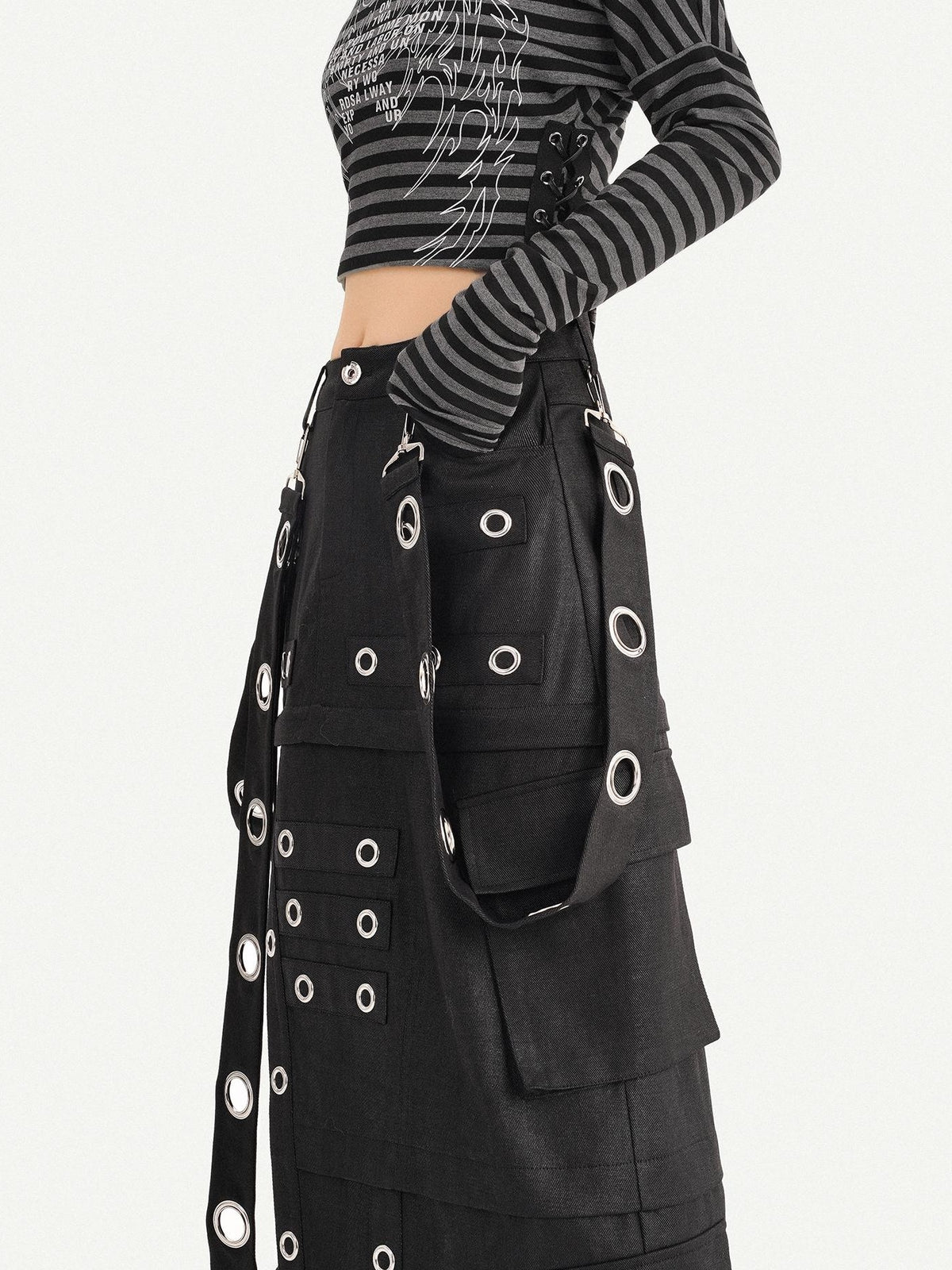 Nico Molly Cyberpunk Deconstructed Beaded Metal Ring Side Slit Women&