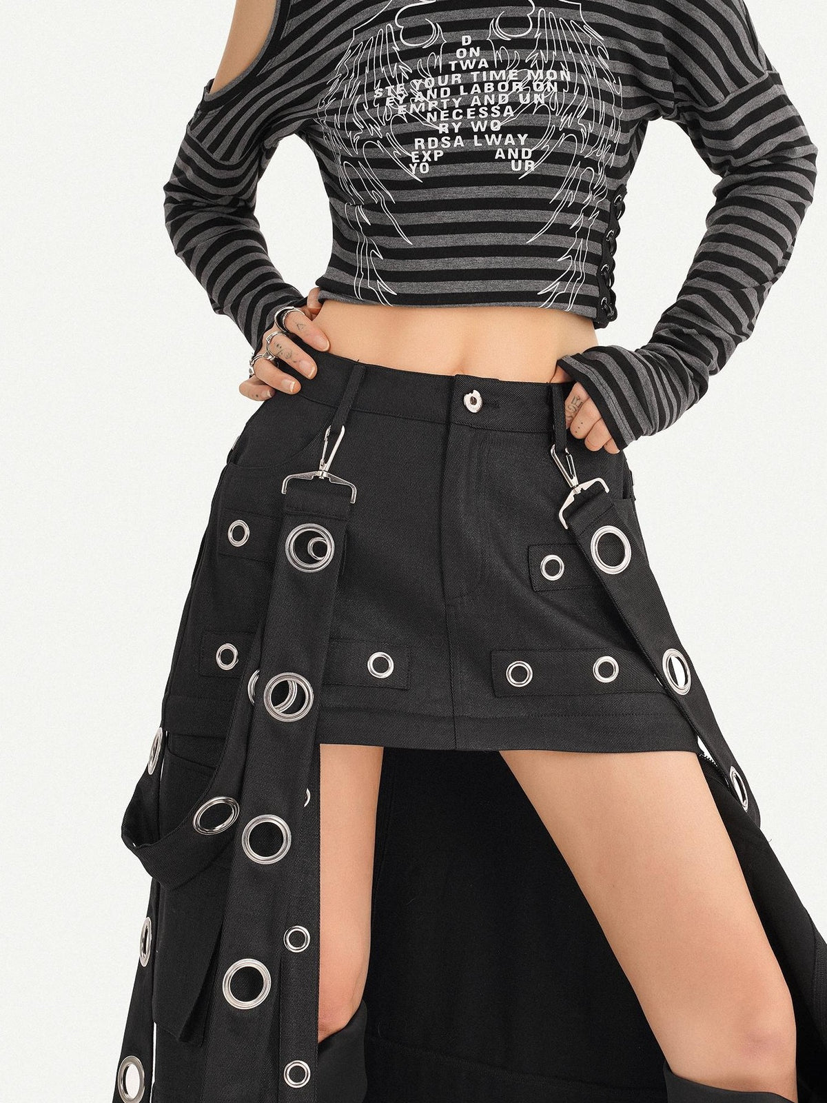 Nico Molly Cyberpunk Deconstructed Beaded Metal Ring Side Slit Women&