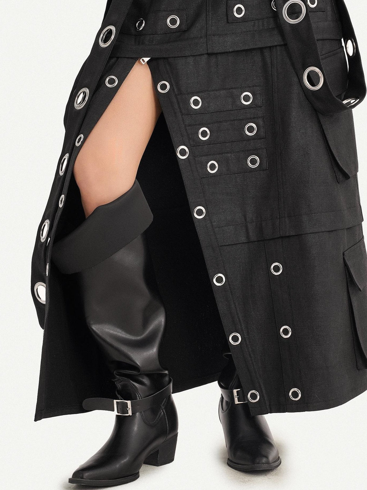 Nico Molly Cyberpunk Deconstructed Beaded Metal Ring Side Slit Women&