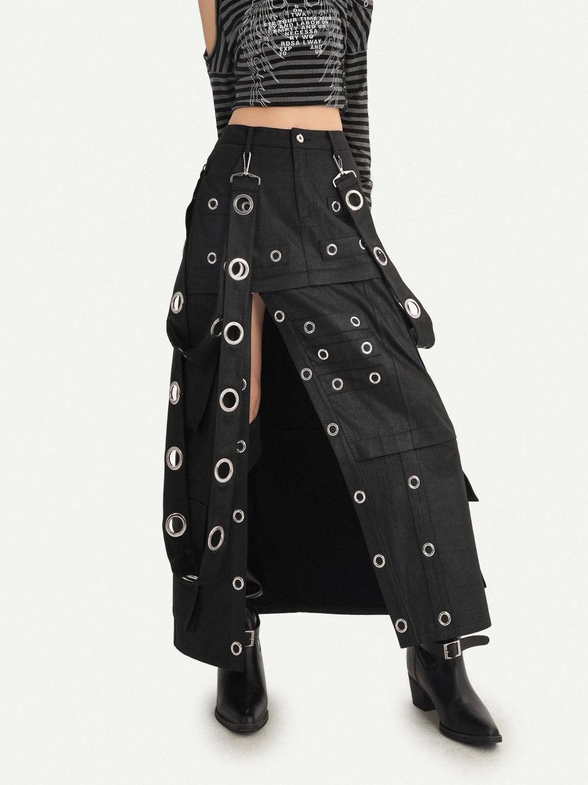 Nico Molly Cyberpunk Deconstructed Beaded Metal Ring Side Slit Women&