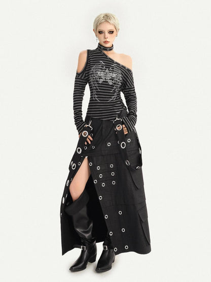 Nico Molly Cyberpunk Deconstructed Beaded Metal Ring Side Slit Women&