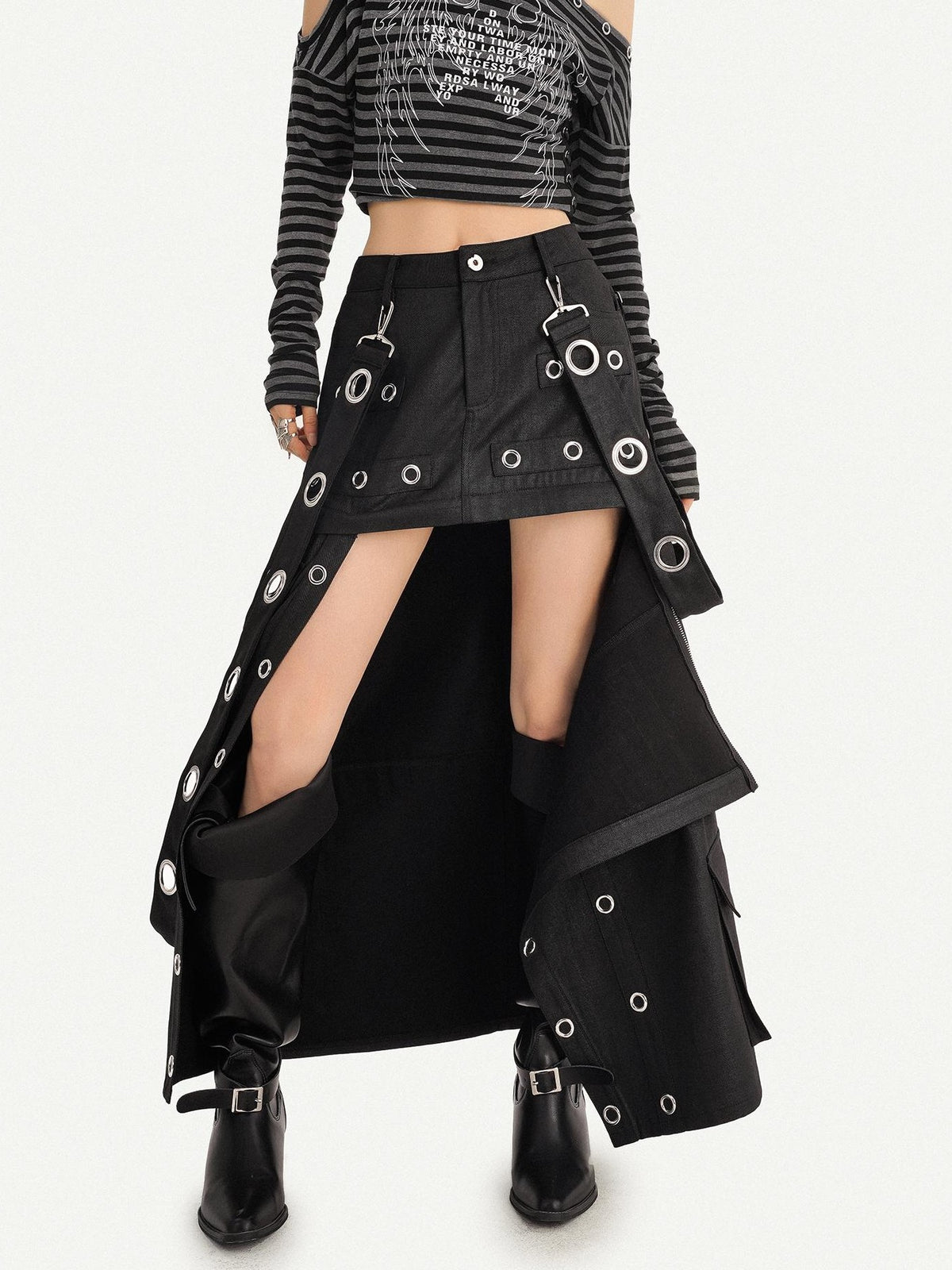 Nico Molly Cyberpunk Deconstructed Beaded Metal Ring Side Slit Women&