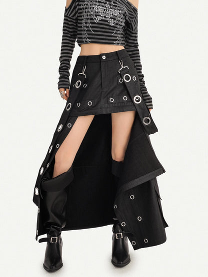 Nico Molly Cyberpunk Deconstructed Beaded Metal Ring Side Slit Women&