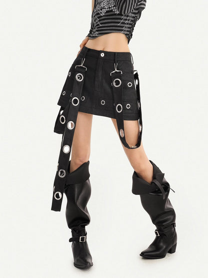 Nico Molly Cyberpunk Deconstructed Beaded Metal Ring Side Slit Women&