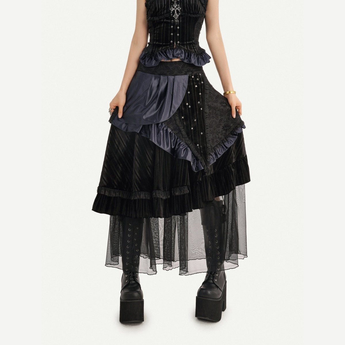 Nico_Molly_Dark_Asymmetrical_Multi_Layer_Patchwork_High_Waist_Women&