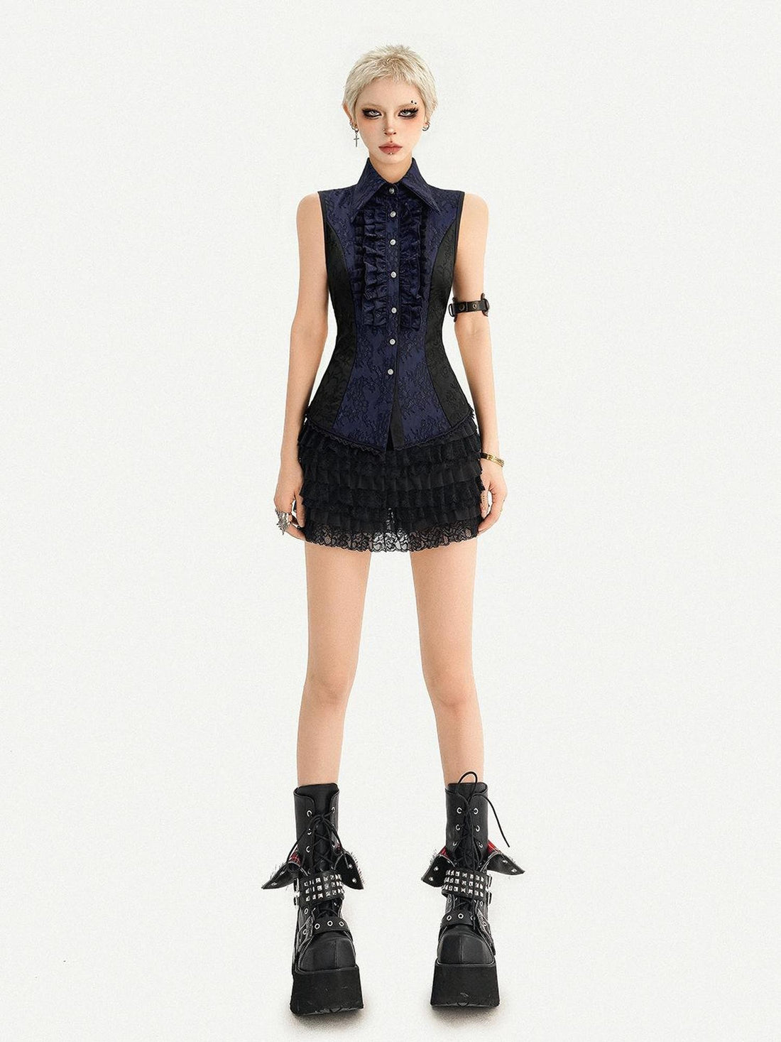 Nico Molly Dark French Gothic Sleeveless Cinched Waist Slim Women&