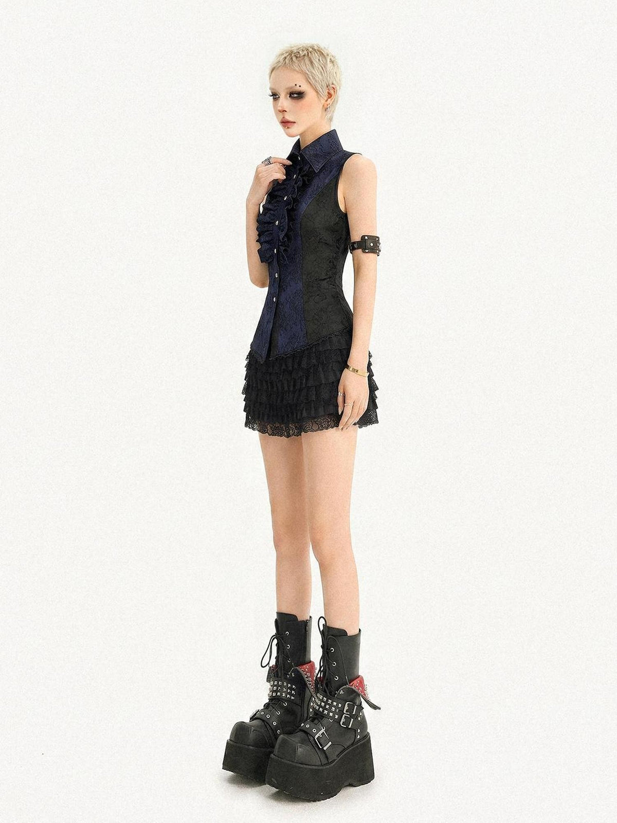 Nico Molly Dark French Gothic Sleeveless Cinched Waist Slim Women&