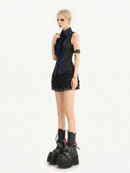 Nico Molly Dark French Gothic Sleeveless Cinched Waist Slim Women&