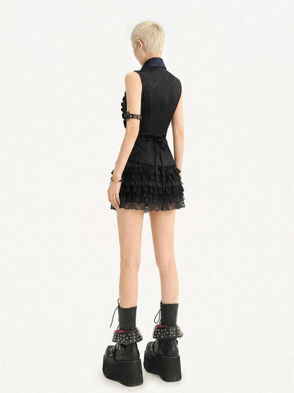 Nico Molly Dark French Gothic Sleeveless Cinched Waist Slim Women&