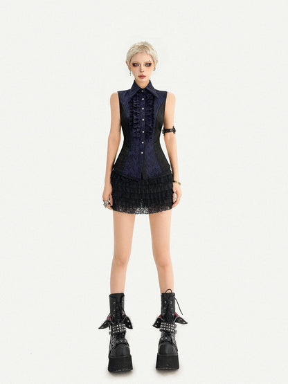Nico Molly Dark French Gothic Sleeveless Cinched Waist Slim Women&
