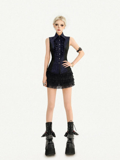 Nico Molly Dark French Gothic Sleeveless Cinched Waist Slim Women&