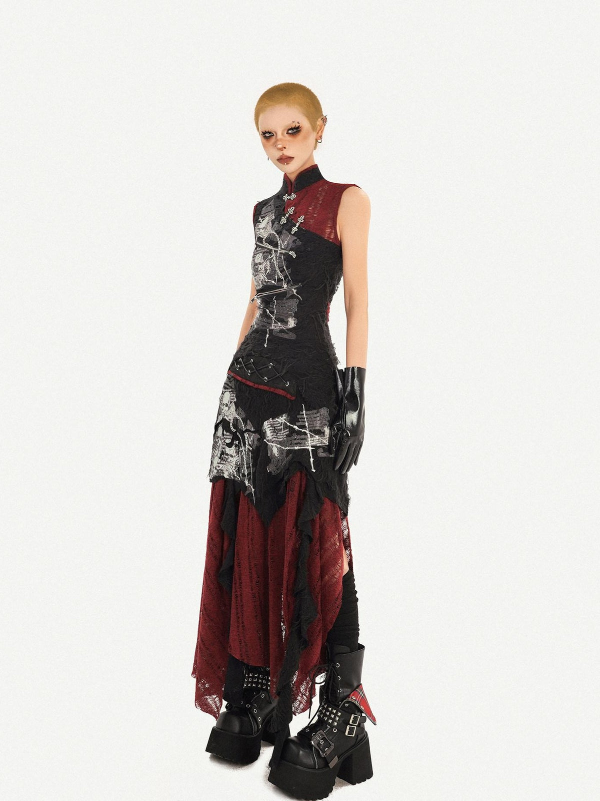 Nico Molly Dark Gothic Asymmetrical A Line Colorblock High Waist Women&