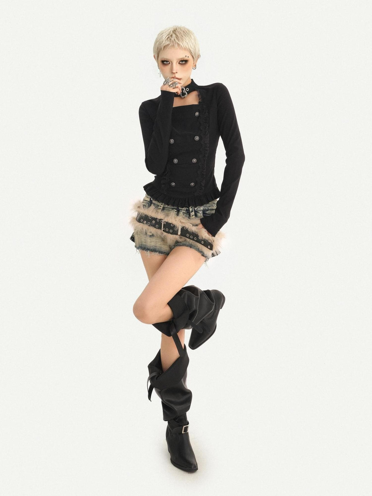 Nico Molly Dark Gothic Double Breasted Halter Slim Women&