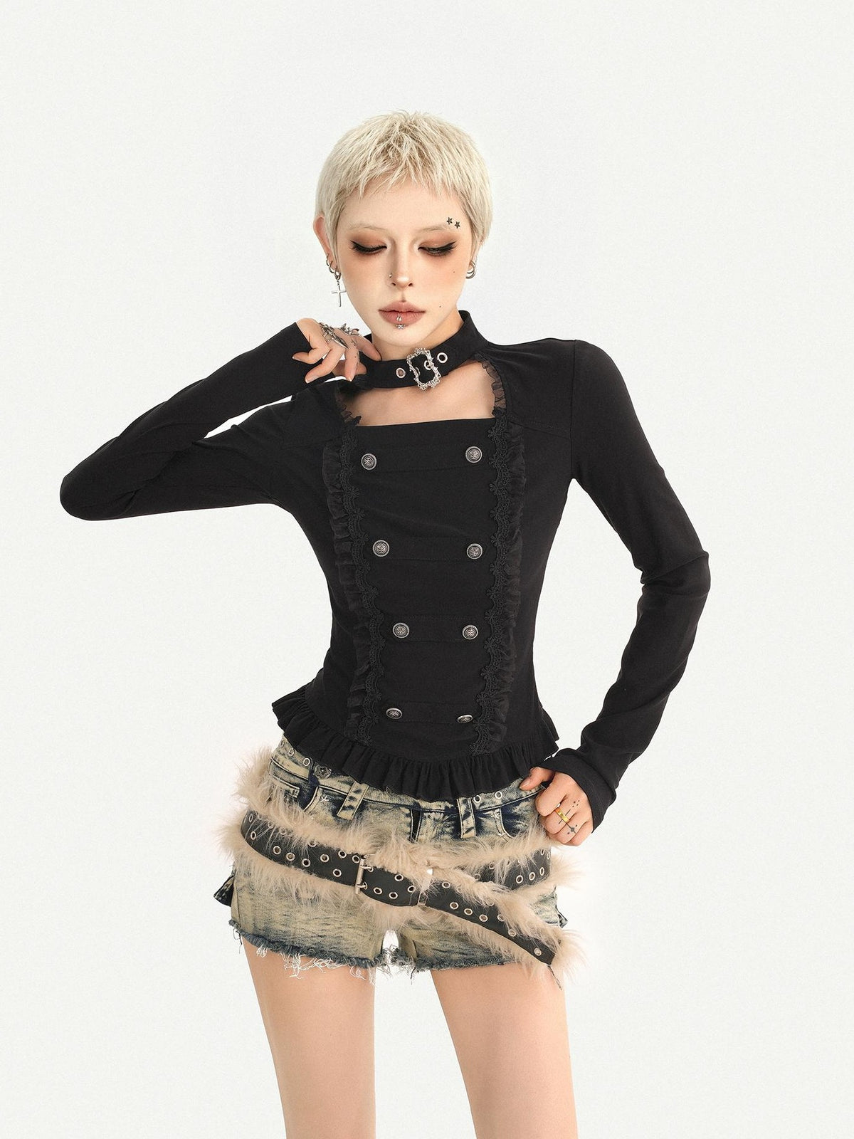 Nico Molly Dark Gothic Double Breasted Halter Slim Women&