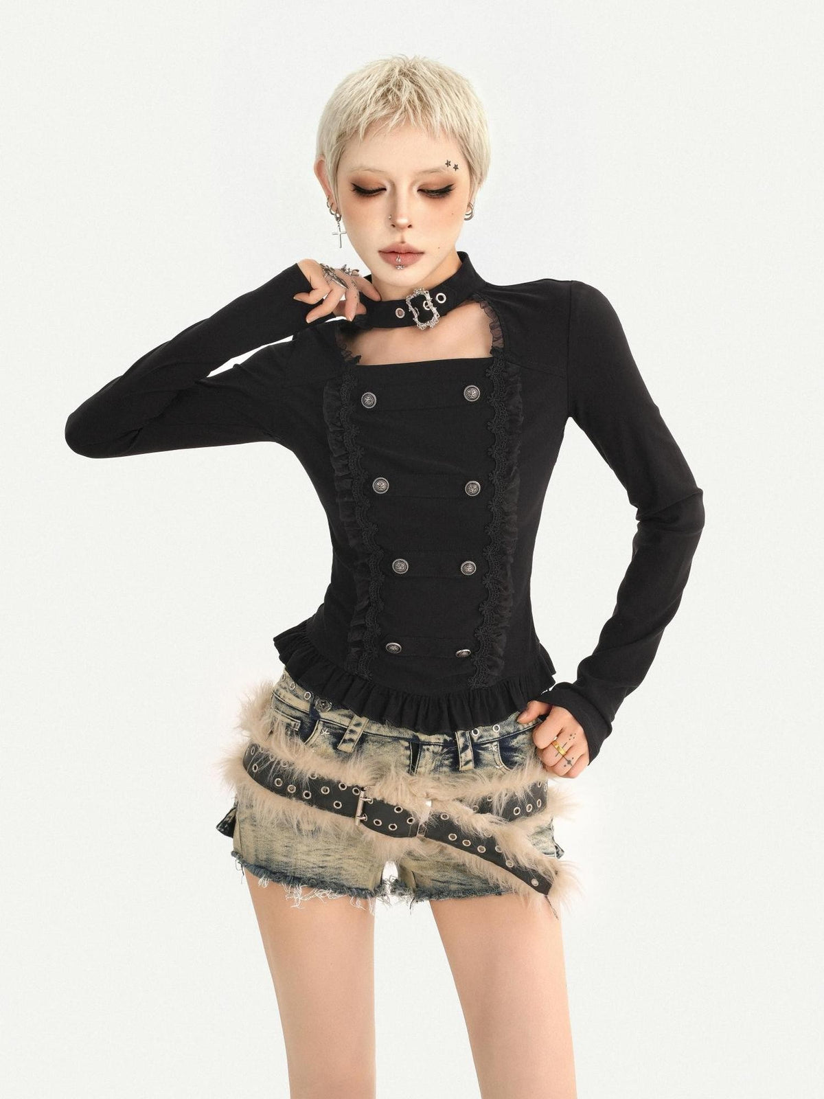 Nico Molly Dark Gothic Double Breasted Halter Slim Women&