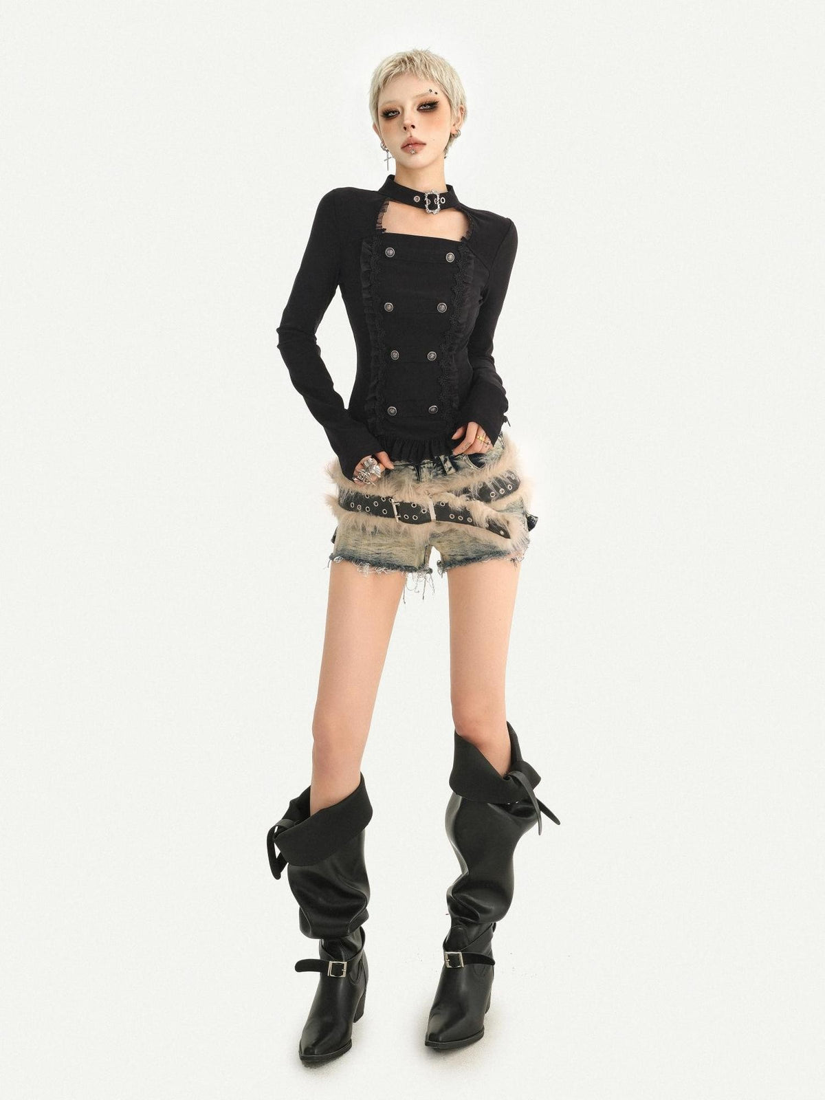 Nico Molly Dark Gothic Double Breasted Halter Slim Women&