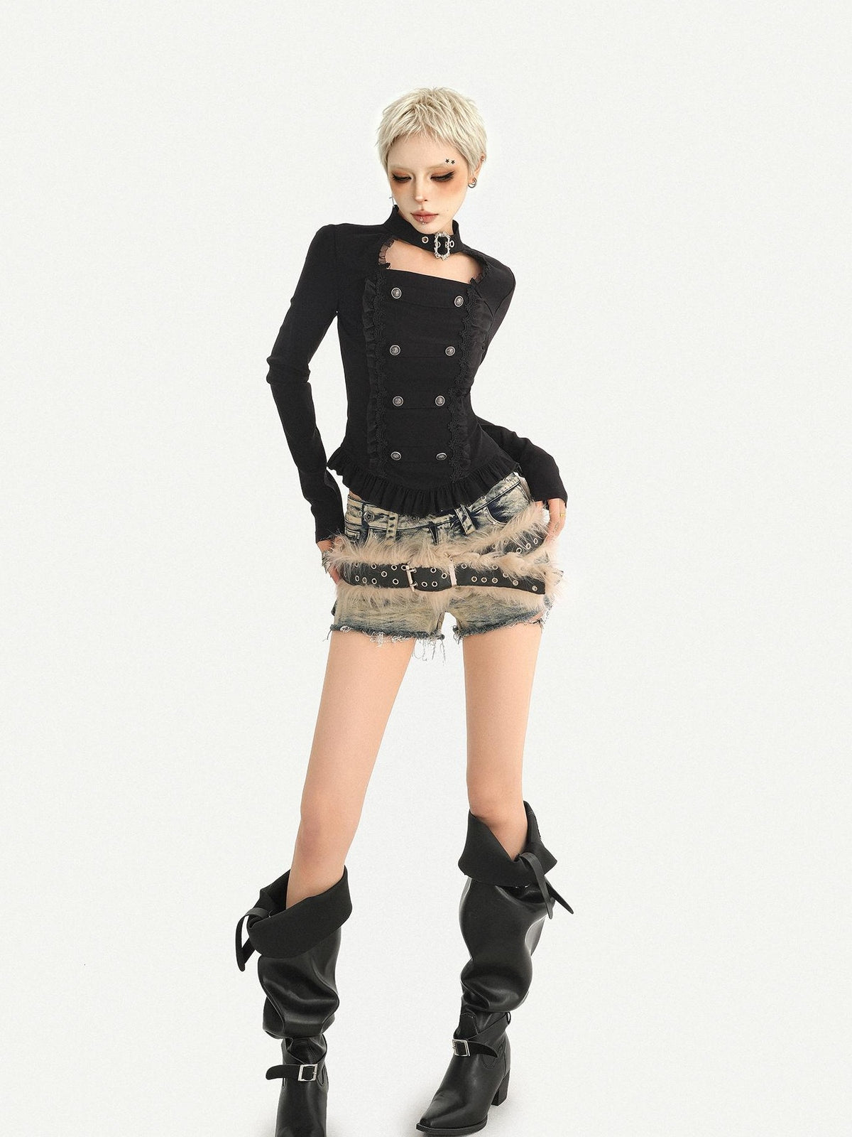 Nico Molly Dark Gothic Double Breasted Halter Slim Women&