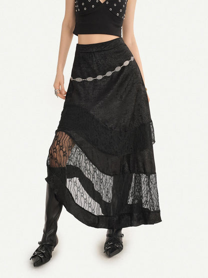 Nico Molly Dark Gothic Lace Patchwork Asymmetric Layered A Line Women&