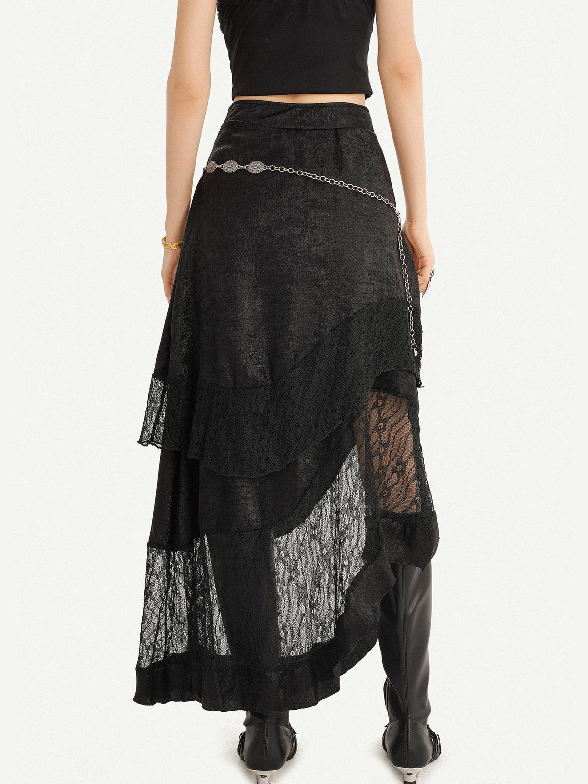 Nico Molly Dark Gothic Lace Patchwork Asymmetric Layered A Line Women&