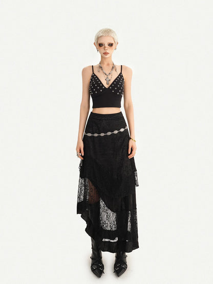 Nico Molly Dark Gothic Lace Patchwork Asymmetric Layered A Line Women&
