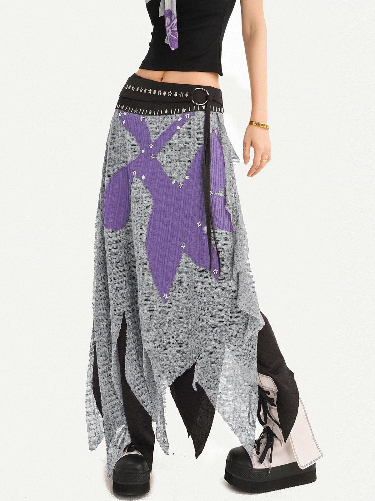 Nico Molly Dark Gothic Punk Asymmetrical Colorblock Women&