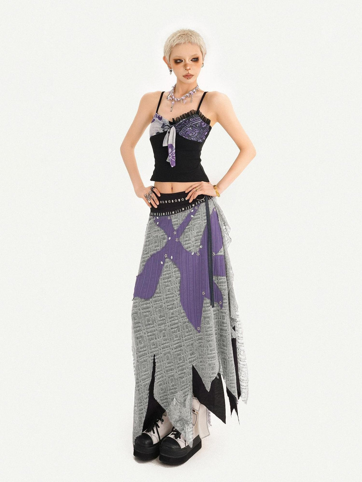Nico Molly Dark Gothic Punk Asymmetrical Colorblock Women&