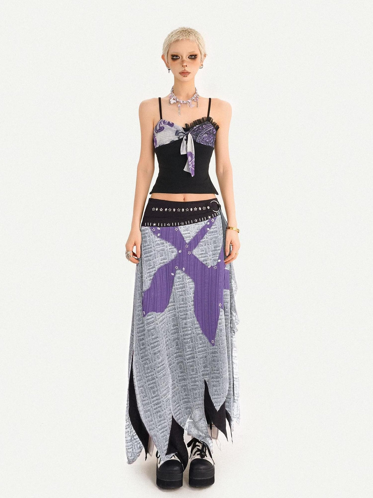 Nico Molly Dark Gothic Punk Asymmetrical Colorblock Women&