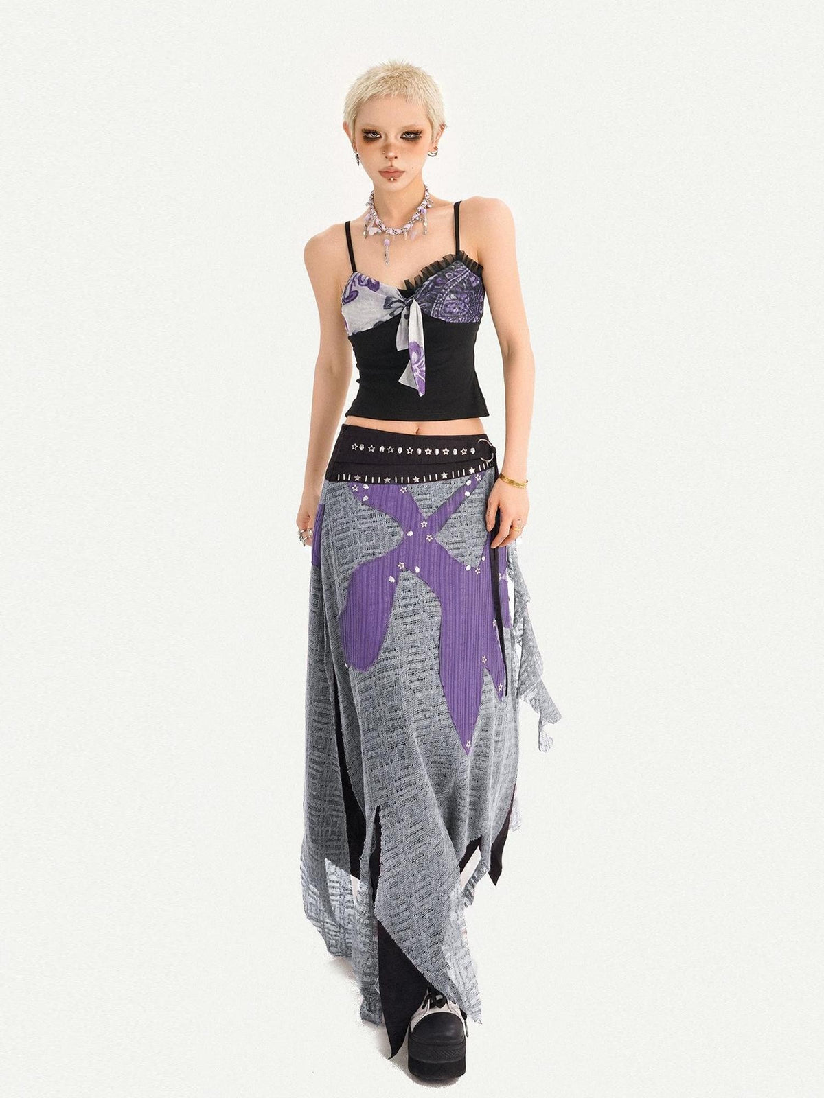 Nico Molly Dark Gothic Punk Asymmetrical Colorblock Women&