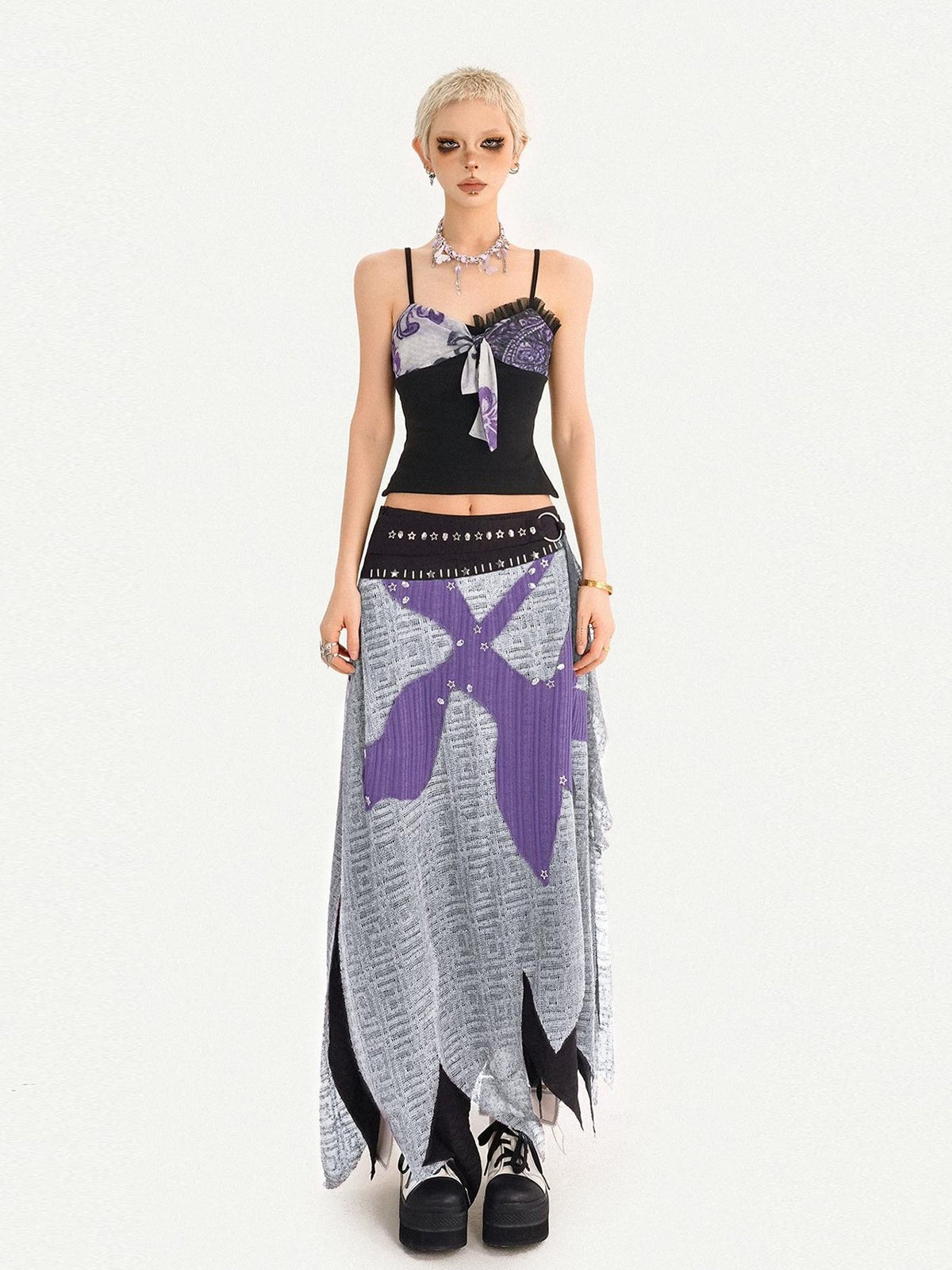 Nico Molly Dark Gothic Punk Asymmetrical Colorblock Women&