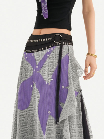 Nico Molly Dark Gothic Punk Asymmetrical Colorblock Women&