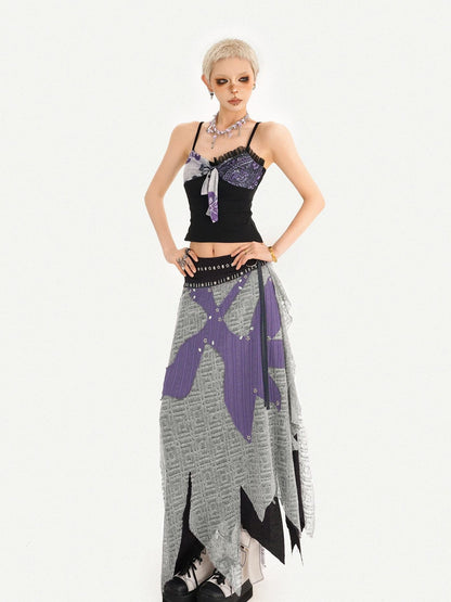 Nico Molly Dark Gothic Punk Asymmetrical Colorblock Women&