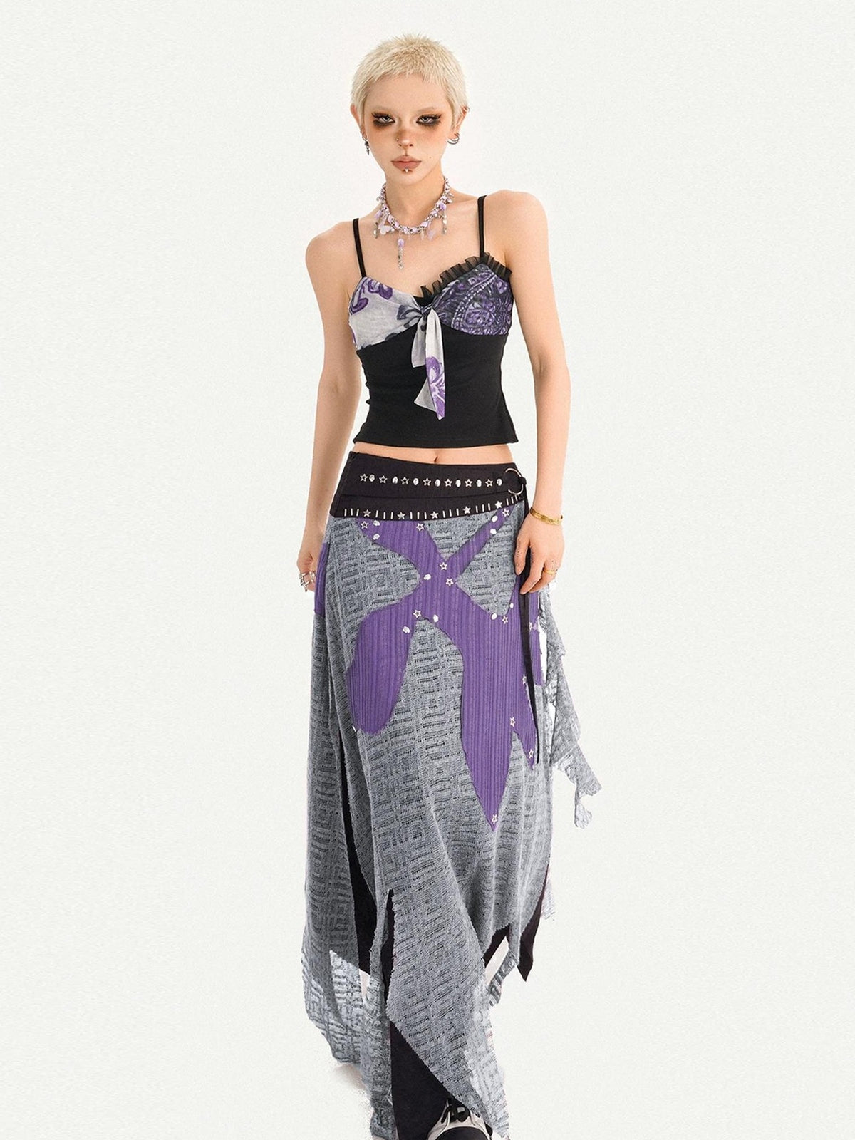 Nico Molly Dark Gothic Punk Asymmetrical Colorblock Women&