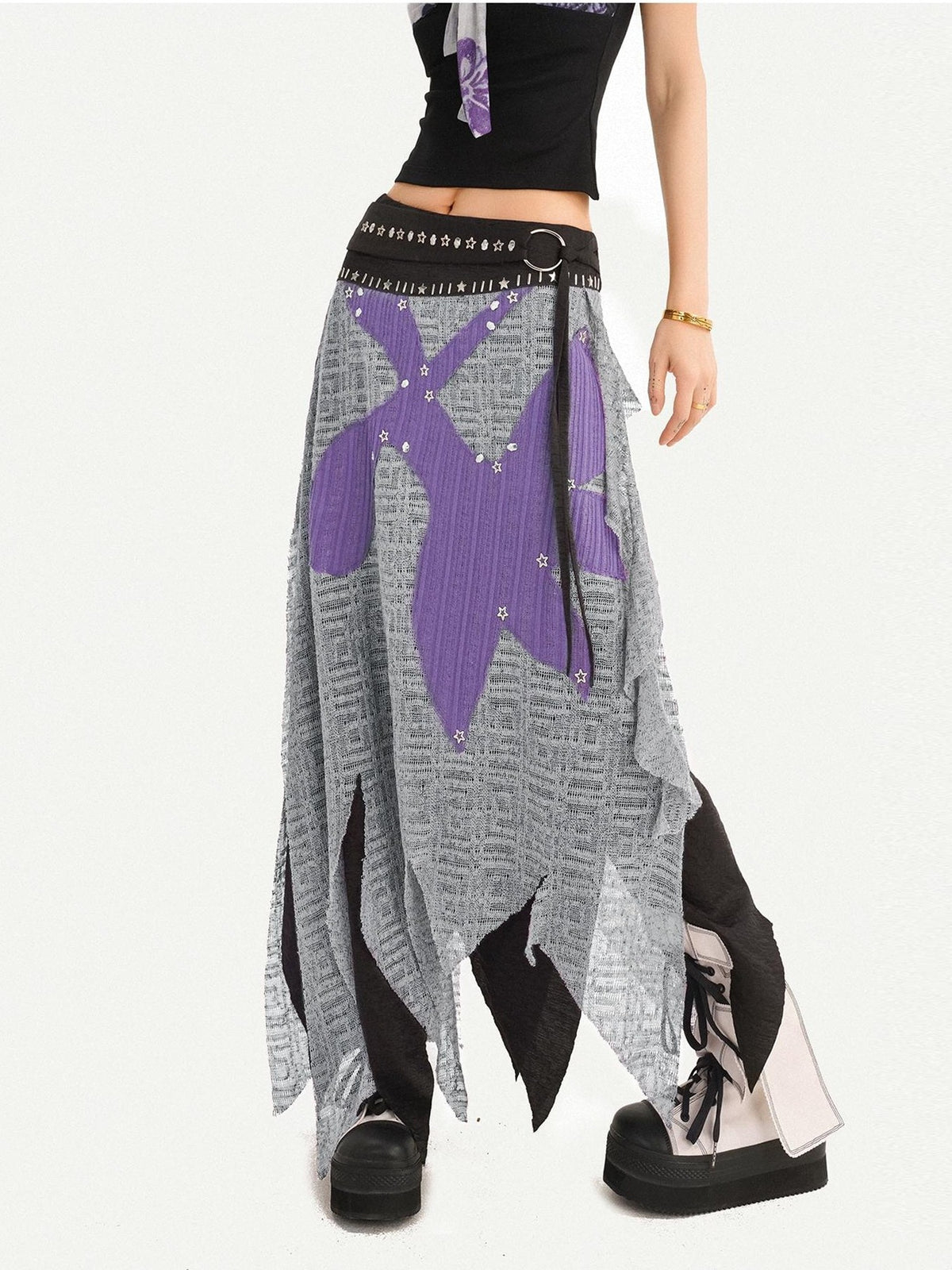 Nico Molly Dark Gothic Punk Asymmetrical Colorblock Women&