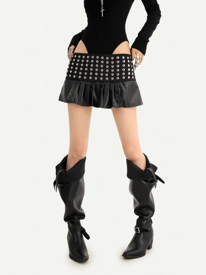 Nico Molly Dark Gothic Studded Pleated Low Waist Women&