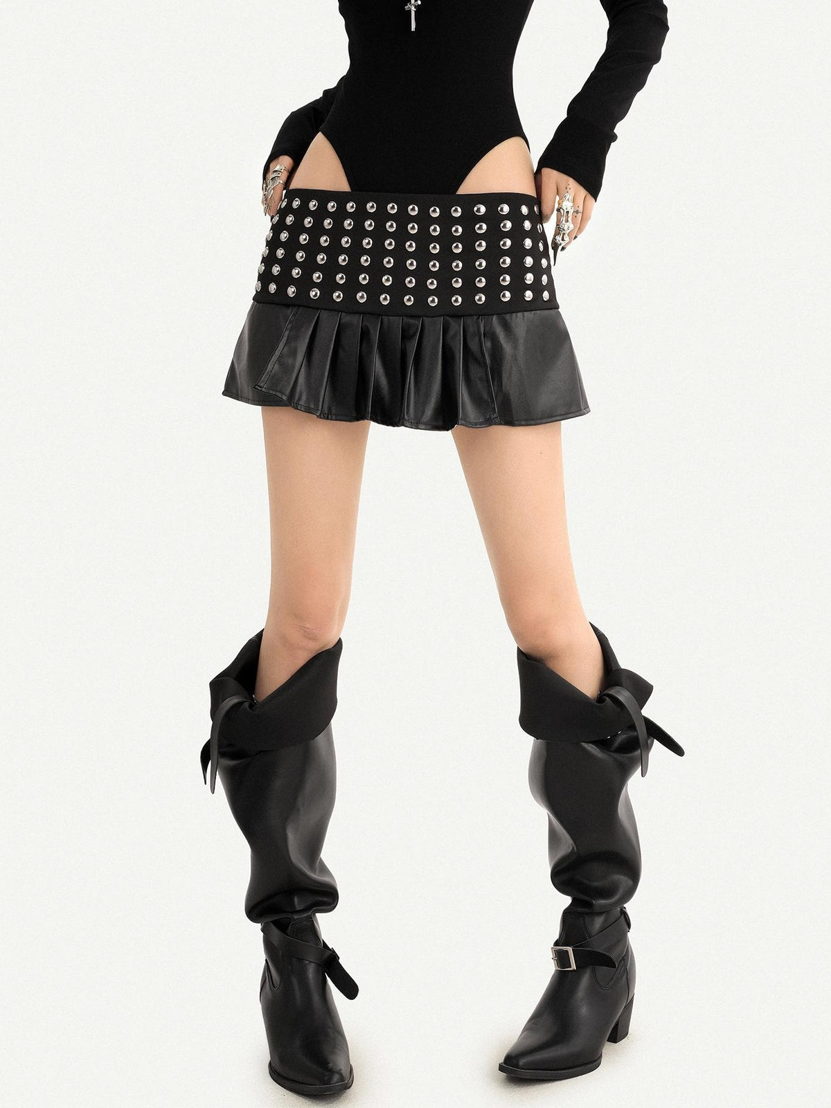Nico Molly Dark Gothic Studded Pleated Low Waist Women&