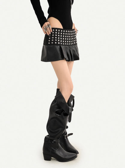 Nico Molly Dark Gothic Studded Pleated Low Waist Women&