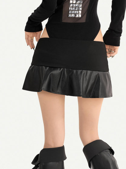 Nico Molly Dark Gothic Studded Pleated Low Waist Women&