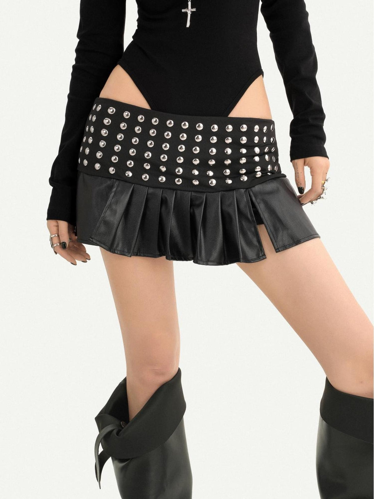 Nico Molly Dark Gothic Studded Pleated Low Waist Women&