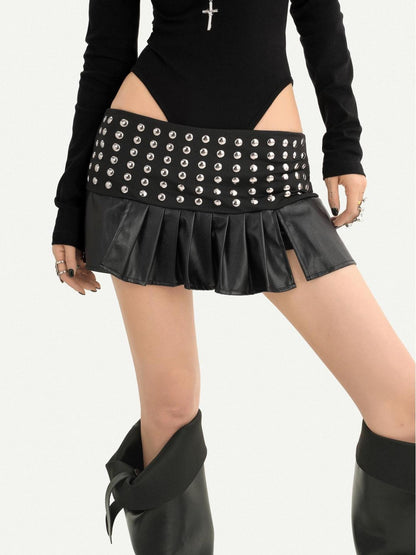 Nico Molly Dark Gothic Studded Pleated Low Waist Women&