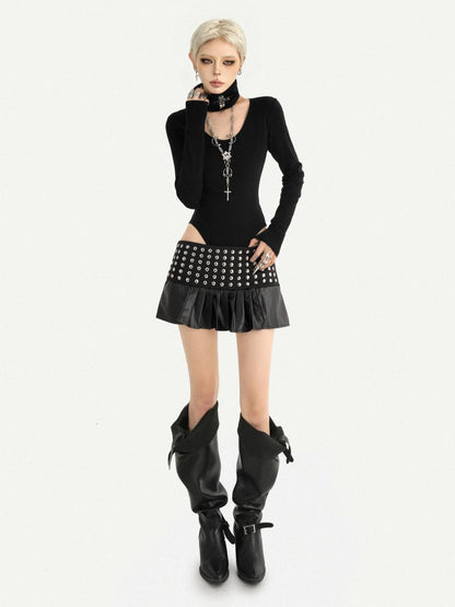 Nico Molly Dark Gothic Studded Pleated Low Waist Women&